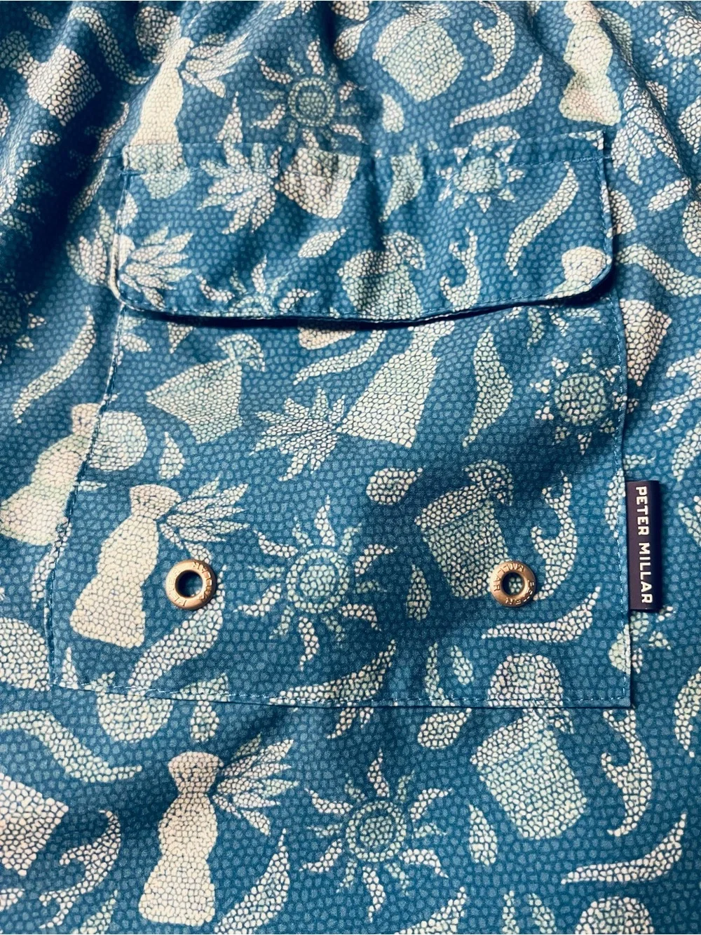 Peter Millar Men’s Saltwater Spirits Blue & White Swim Trunks Size XL
